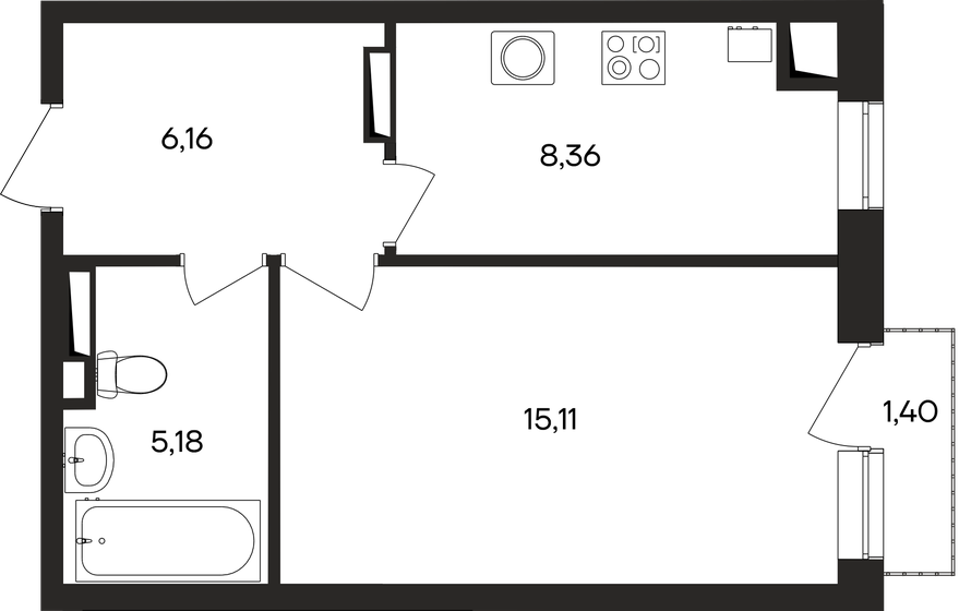 36,2 м², 1-комнатная квартира 6 517 800 ₽ - изображение 1