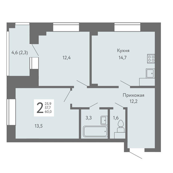 60 м², 2-комнатная квартира 8 400 000 ₽ - изображение 1