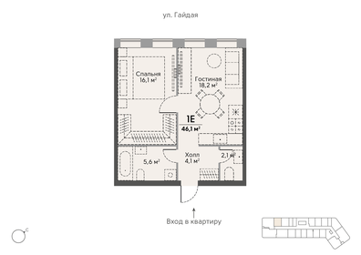 40,7 м², 1-комнатная квартира 21 990 000 ₽ - изображение 80