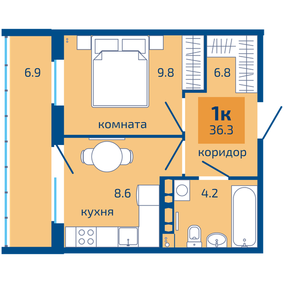 36,3 м², 1-комнатная квартира 4 020 000 ₽ - изображение 1