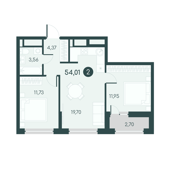 54 м², 2-комнатная квартира 5 030 000 ₽ - изображение 1