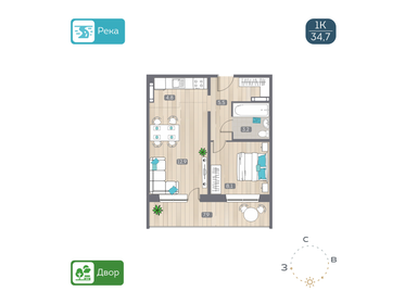 34,7 м², 2-комнатная квартира 4 220 000 ₽ - изображение 22