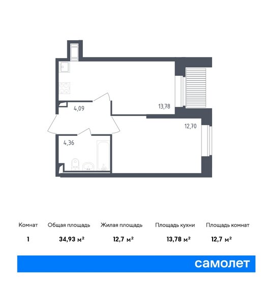 34,9 м², 1-комнатная квартира 8 156 725 ₽ - изображение 1