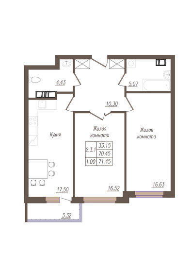 71,5 м², 2-комнатная квартира 6 278 312 ₽ - изображение 1