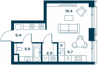 Квартира 32,7 м², студия - изображение 1