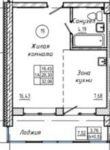 Квартира 32 м², 1-комнатная - изображение 1