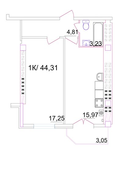 44,3 м², 1-комнатная квартира 3 403 008 ₽ - изображение 1