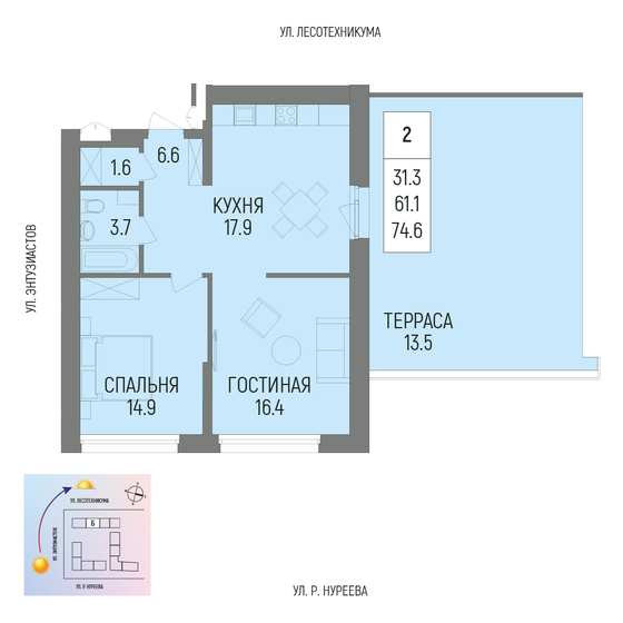 74,6 м², 2-комнатная квартира 10 850 600 ₽ - изображение 1