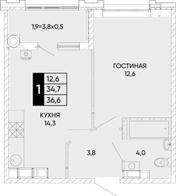 36 м², 1-комнатная квартира 5 050 000 ₽ - изображение 15