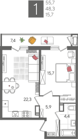 56,6 м², 1-комнатная квартира 14 500 000 ₽ - изображение 84