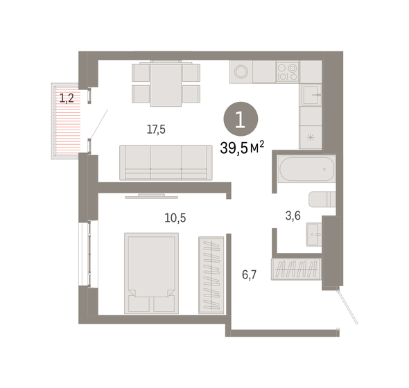 39,5 м², 1-комнатная квартира 16 030 000 ₽ - изображение 1