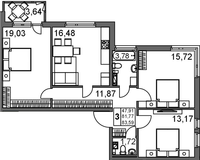 85 м², 3-комнатная квартира 9 472 498 ₽ - изображение 1