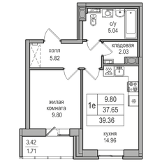 Квартира 37,7 м², 1-комнатная - изображение 5