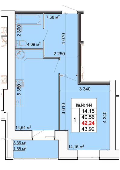 42,2 м², 1-комнатная квартира 4 139 520 ₽ - изображение 1