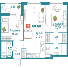 60,6 м², 2-комнатная квартира 11 701 860 ₽ - изображение 16