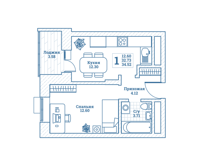 34,5 м², 1-комнатная квартира 4 228 700 ₽ - изображение 51