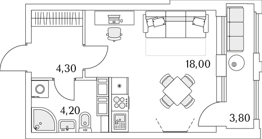 Квартира 28,4 м², студия - изображение 1