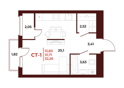 31,7 м², квартира-студия 3 963 750 ₽ - изображение 22