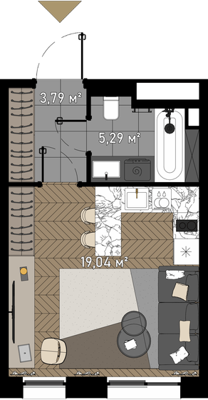 28,1 м², апартаменты-студия 15 192 760 ₽ - изображение 1