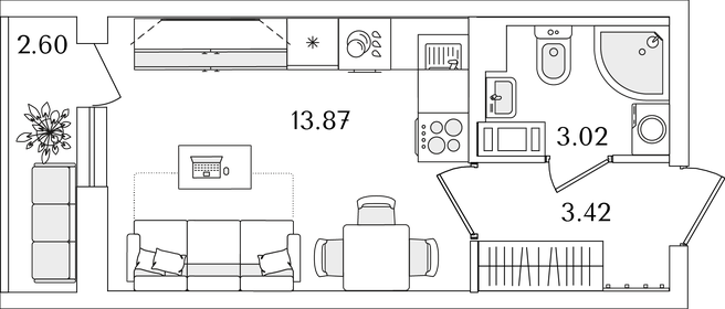 Квартира 21,6 м², студия - изображение 1