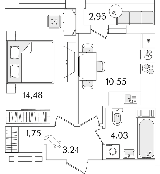 35,5 м², 1-комнатная квартира 9 530 460 ₽ - изображение 1