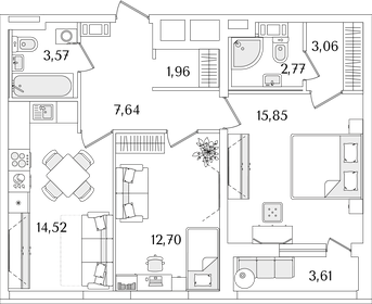 62,1 м², 2-комнатная квартира 17 206 922 ₽ - изображение 79