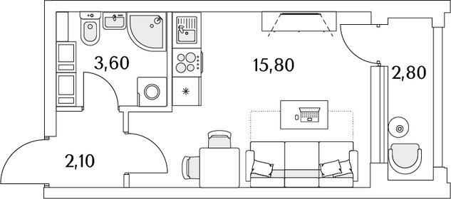 22,1 м², квартира-студия 5 931 683 ₽ - изображение 13