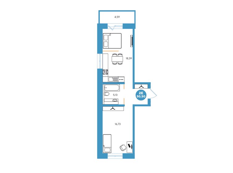 50,5 м², 2-комнатная квартира 4 750 000 ₽ - изображение 51