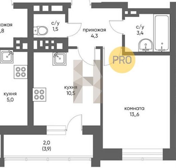 35,3 м², 1-комнатная квартира 4 650 000 ₽ - изображение 1