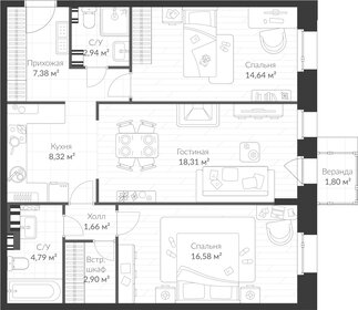 Квартира 79,4 м², 2-комнатная - изображение 1