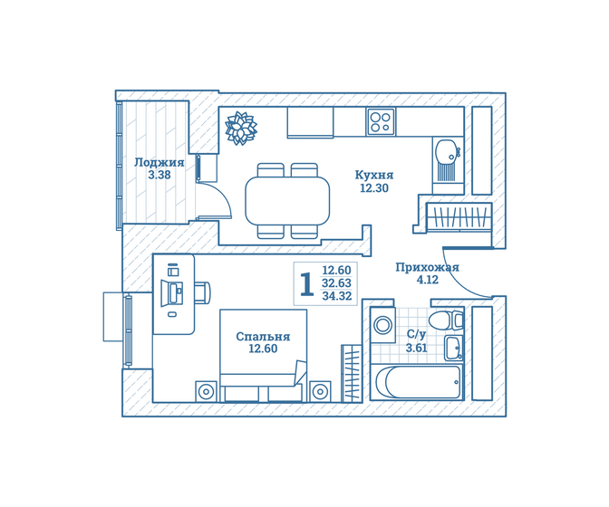 34,3 м², 1-комнатная квартира 4 204 200 ₽ - изображение 51