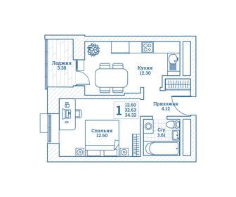34,3 м², 1-комнатная квартира 4 152 720 ₽ - изображение 28