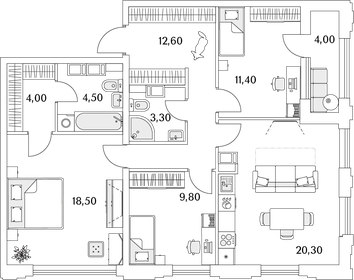 Квартира 86,4 м², 3-комнатная - изображение 1