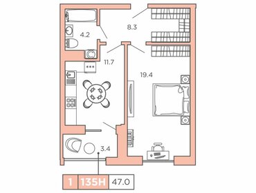 Квартира 47 м², 1-комнатные - изображение 1