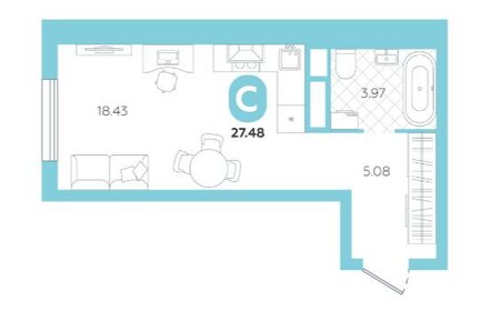 Квартира 27,5 м², студия - изображение 1