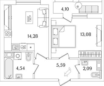 Квартира 41,6 м², 1-комнатная - изображение 1