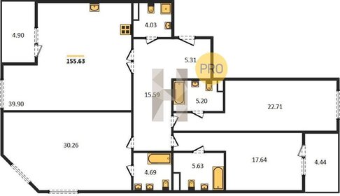 Квартира 156,9 м², 3-комнатная - изображение 1