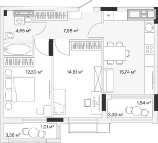 Квартира 57,5 м², 2-комнатная - изображение 1