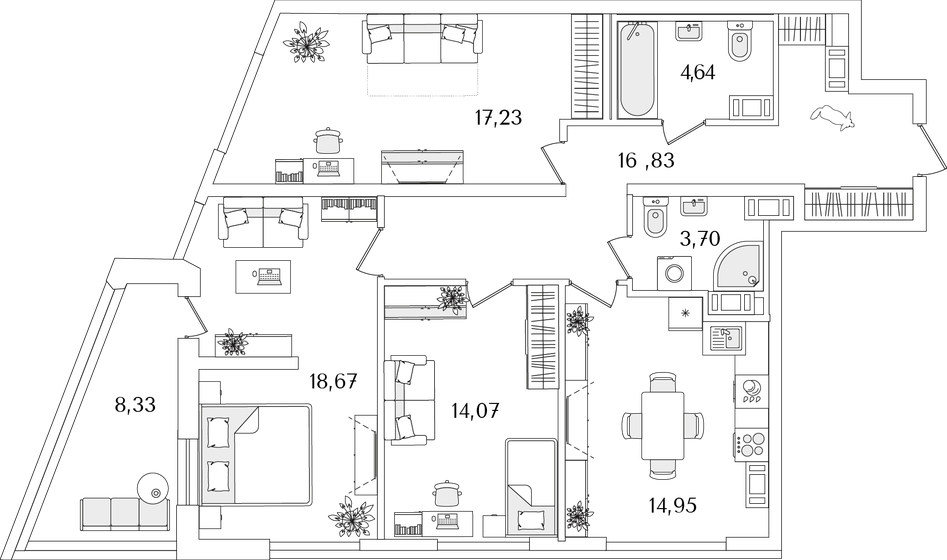 94,3 м², 3-комнатная квартира 24 077 684 ₽ - изображение 1