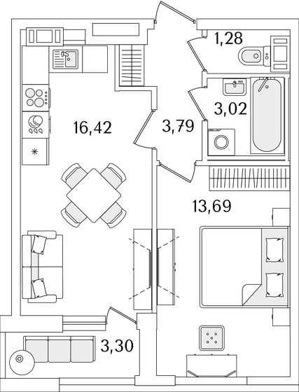 39,9 м², 1-комнатная квартира 11 657 523 ₽ - изображение 1