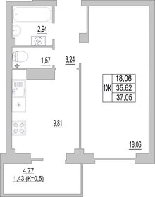 Квартира 37,1 м², 1-комнатная - изображение 1