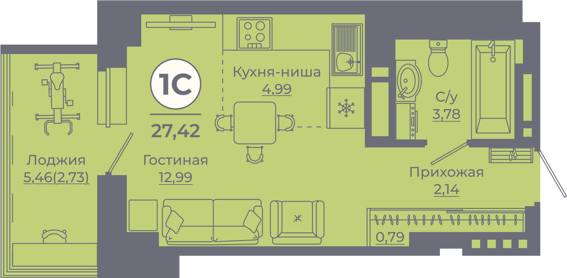 27,2 м², квартира-студия 3 992 520 ₽ - изображение 1