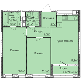 Квартира 58,7 м², 2-комнатная - изображение 1