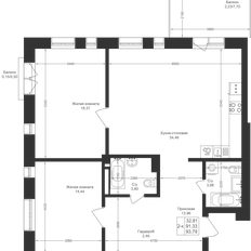 Квартира 93,8 м², 2-комнатная - изображение 2