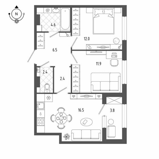 58,1 м², 2-комнатная квартира 16 326 425 ₽ - изображение 1