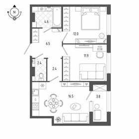 Квартира 58,1 м², 2-комнатная - изображение 1