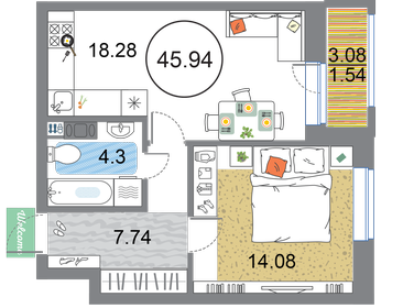 45,6 м², 1-комнатная квартира 13 535 000 ₽ - изображение 73