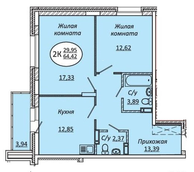 64,4 м², 2-комнатная квартира 6 506 420 ₽ - изображение 27