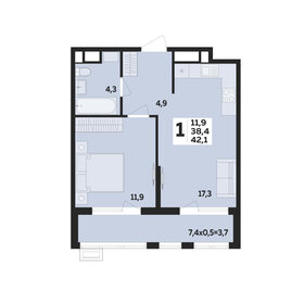 Квартира 42,1 м², 1-комнатная - изображение 1