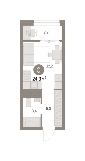 24,3 м², квартира-студия 6 700 000 ₽ - изображение 1